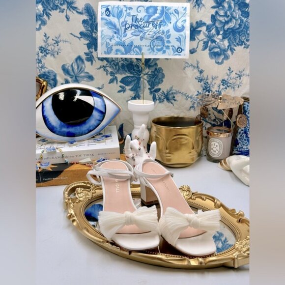 🆕 LOEFFLER RANDALL 🧿 NWOT Kimora White Pleated Bow Heel, Sz 6.5 - Picture 2 of 16